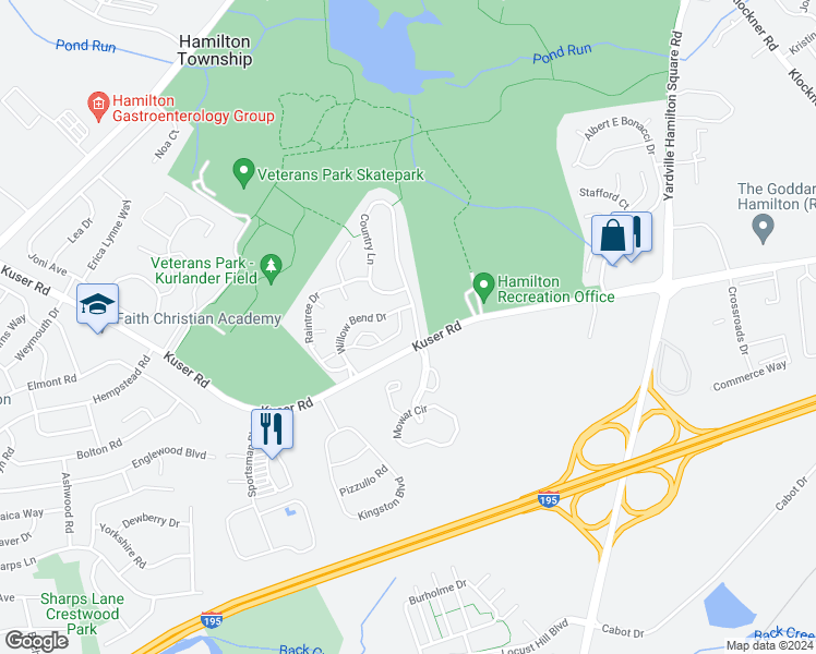 map of restaurants, bars, coffee shops, grocery stores, and more near 110 Pinewood Dr in Trenton