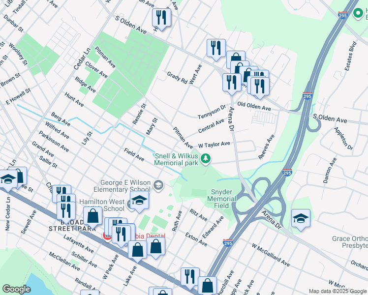 map of restaurants, bars, coffee shops, grocery stores, and more near 639 Ridge Avenue in Hamilton Township