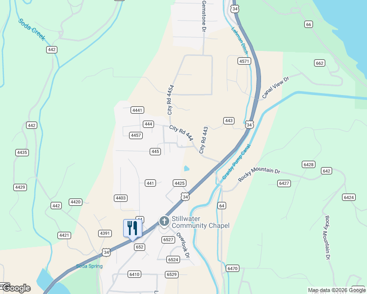 map of restaurants, bars, coffee shops, grocery stores, and more near City Road 445 in Grand County