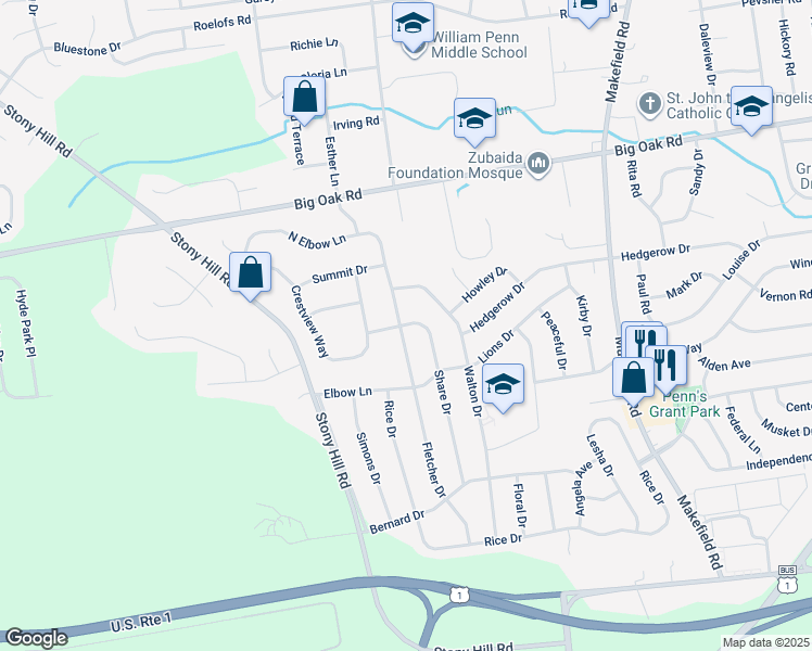 map of restaurants, bars, coffee shops, grocery stores, and more near 245 Elbow Lane in Morrisville