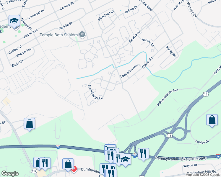 map of restaurants, bars, coffee shops, grocery stores, and more near 242 Stonehedge Lane in Mechanicsburg