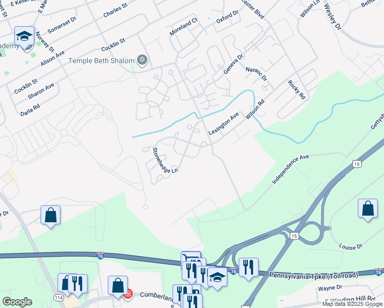 map of restaurants, bars, coffee shops, grocery stores, and more near 242 Stonehedge Lane in Mechanicsburg