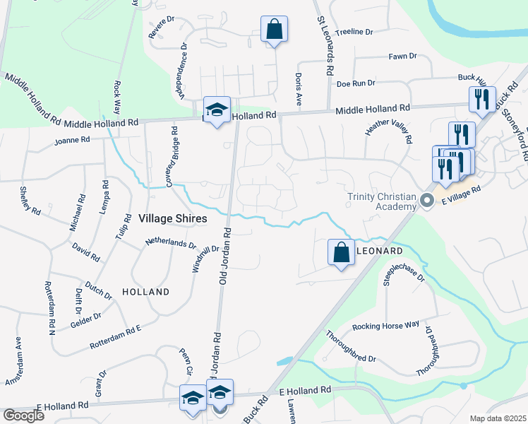 map of restaurants, bars, coffee shops, grocery stores, and more near 35023 Bennett Place in Holland