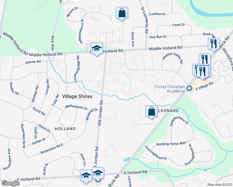 map of restaurants, bars, coffee shops, grocery stores, and more near 35023 Bennett Place in Holland
