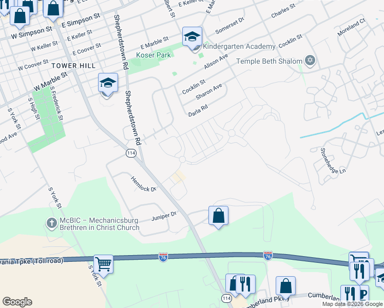 map of restaurants, bars, coffee shops, grocery stores, and more near 105 Despina Drive in Mechanicsburg