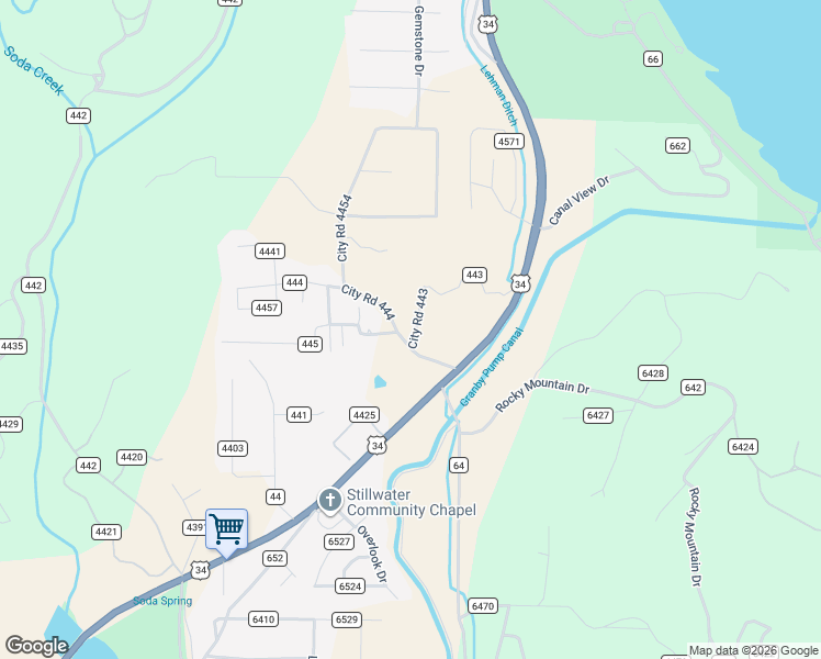 map of restaurants, bars, coffee shops, grocery stores, and more near City Road 445 in Grand Lake