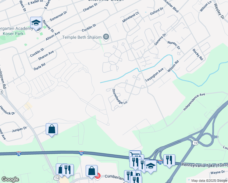 map of restaurants, bars, coffee shops, grocery stores, and more near 430 Stonehedge Lane in Mechanicsburg