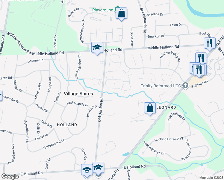 map of restaurants, bars, coffee shops, grocery stores, and more near 35023 Bennett Place in Holland