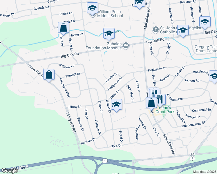 map of restaurants, bars, coffee shops, grocery stores, and more near 12 Hedgerow Drive in Morrisville