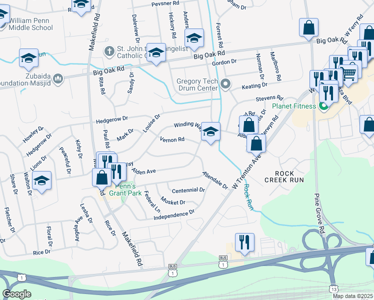 map of restaurants, bars, coffee shops, grocery stores, and more near 220 Allendale Drive in Morrisville