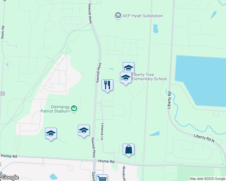 map of restaurants, bars, coffee shops, grocery stores, and more near 6906 Kinsale Lane in Powell