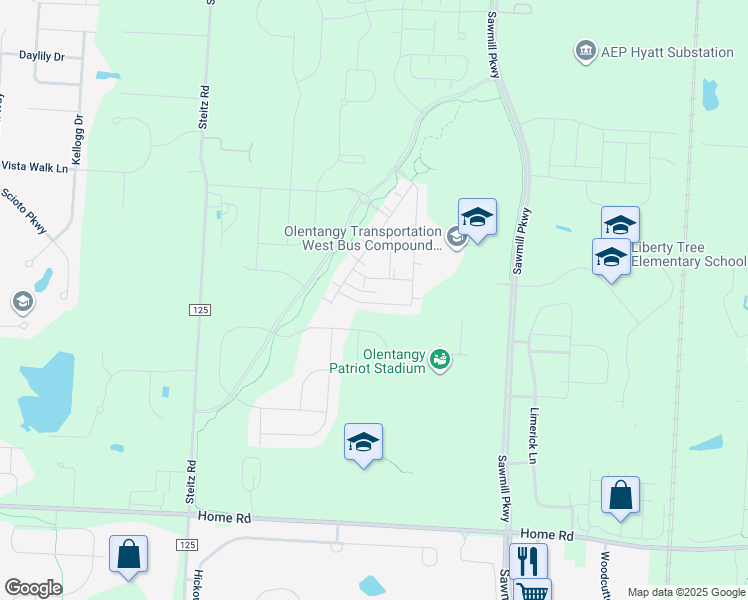 map of restaurants, bars, coffee shops, grocery stores, and more near Unnamed Road in Shawnee Hills