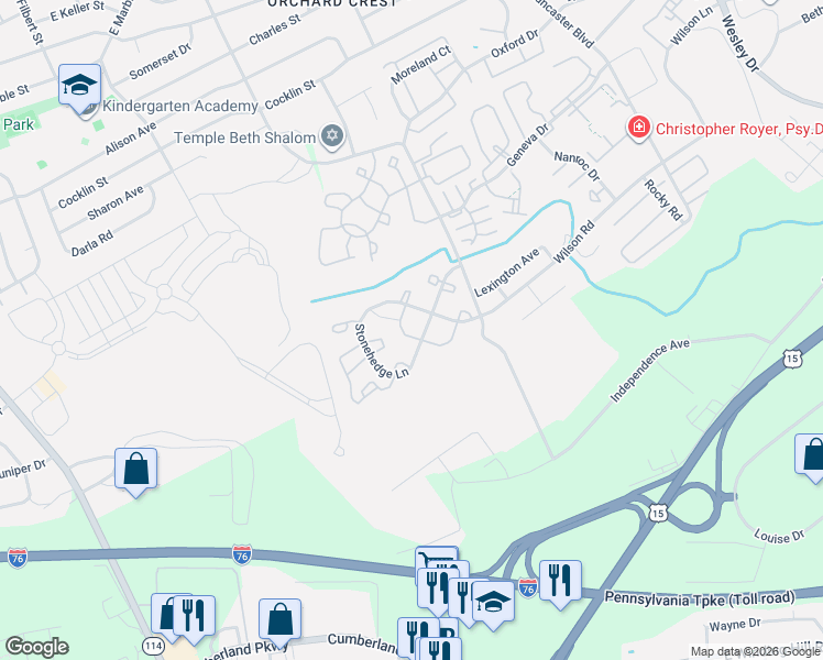 map of restaurants, bars, coffee shops, grocery stores, and more near 395 Stonehedge Lane in Mechanicsburg