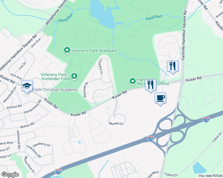 map of restaurants, bars, coffee shops, grocery stores, and more near 2358 Kuser Road in Hamilton Township