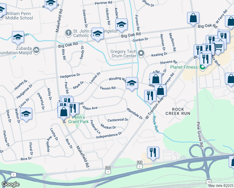 map of restaurants, bars, coffee shops, grocery stores, and more near 220 Allendale Drive in Morrisville