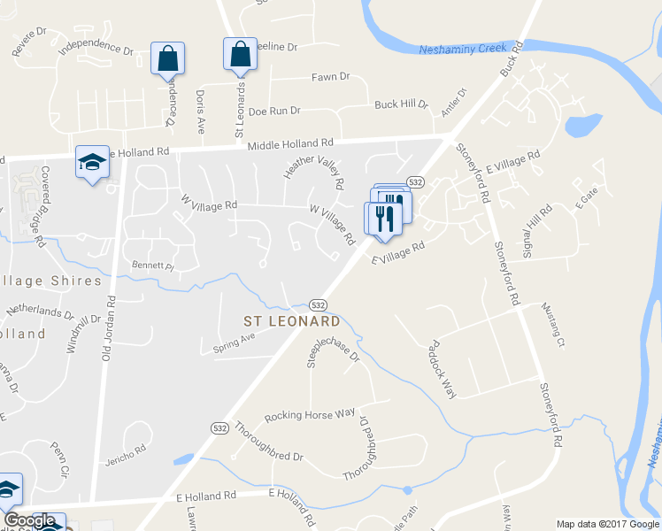 map of restaurants, bars, coffee shops, grocery stores, and more near 69 Banbury Court in Village Shires