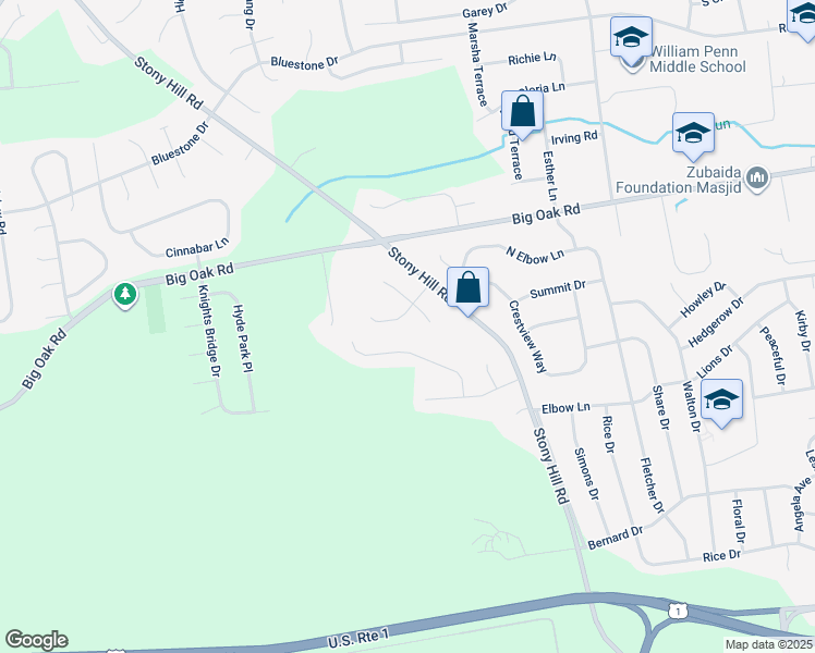 map of restaurants, bars, coffee shops, grocery stores, and more near 1105 Daffodil Drive in Yardley