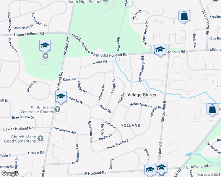 map of restaurants, bars, coffee shops, grocery stores, and more near 58 Michael Road in Holland