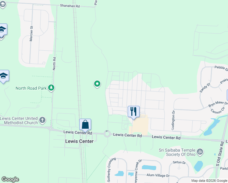 map of restaurants, bars, coffee shops, grocery stores, and more near 1894 Poplar Place in Lewis Center