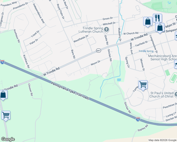 map of restaurants, bars, coffee shops, grocery stores, and more near 929 Nixon Drive in Mechanicsburg
