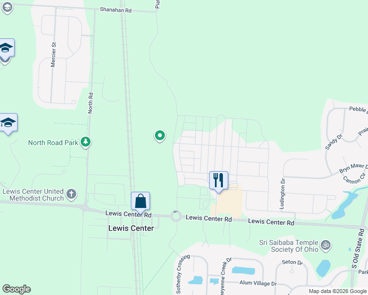 map of restaurants, bars, coffee shops, grocery stores, and more near 1914 Linden Street in Lewis Center