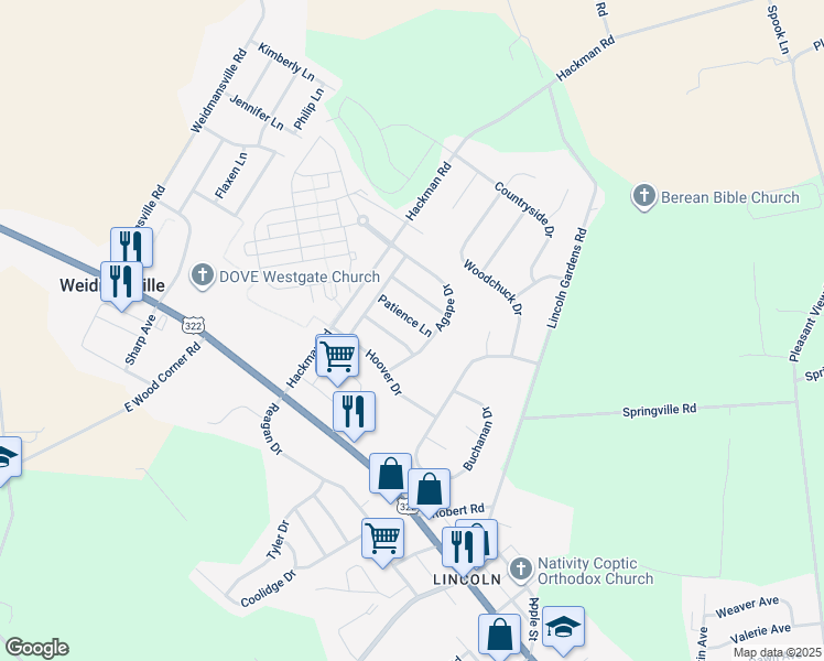 map of restaurants, bars, coffee shops, grocery stores, and more near 48 Patience Lane in Ephrata