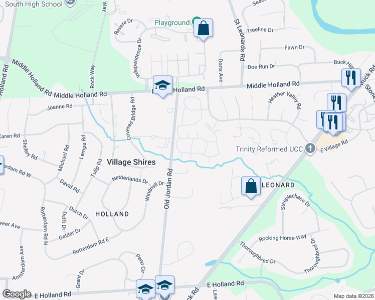 map of restaurants, bars, coffee shops, grocery stores, and more near 15011 Bennett Place in Village Shires