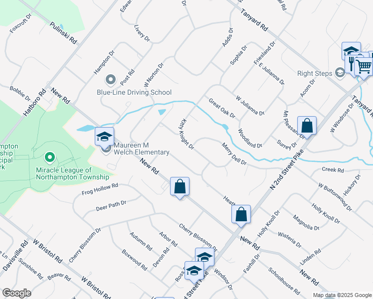 map of restaurants, bars, coffee shops, grocery stores, and more near 51 Kitty Knight Drive in Churchville