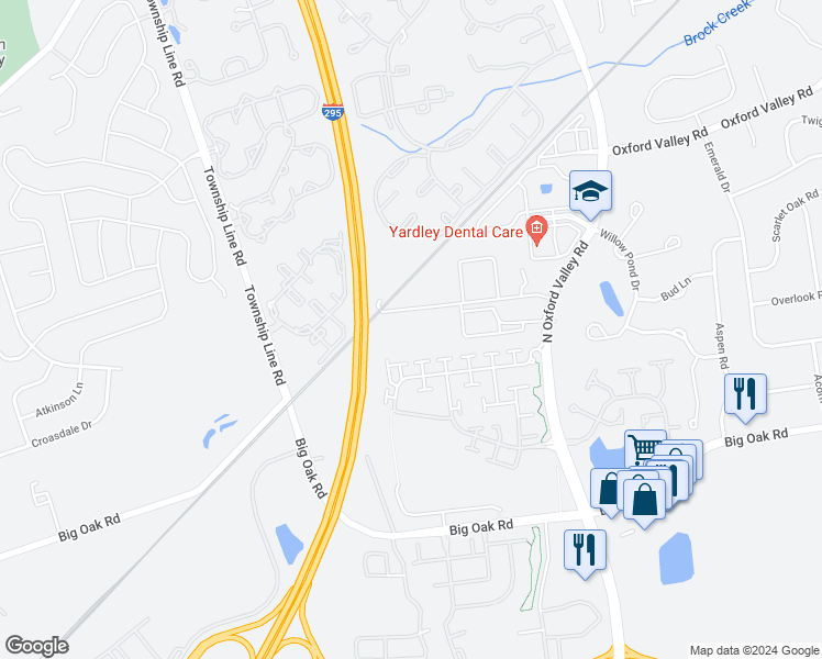 map of restaurants, bars, coffee shops, grocery stores, and more near 1755 Dobry Road in Yardley