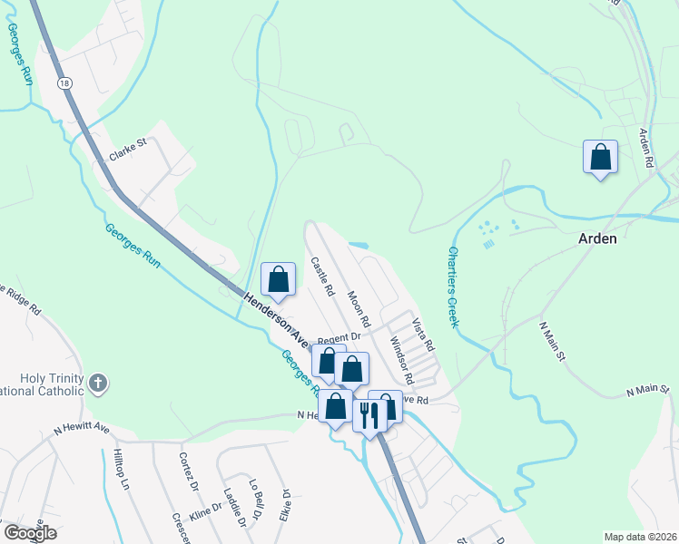 map of restaurants, bars, coffee shops, grocery stores, and more near 355 Moon Road in Washington