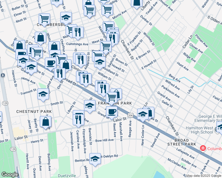 map of restaurants, bars, coffee shops, grocery stores, and more near 1611 South Clinton Avenue in Trenton