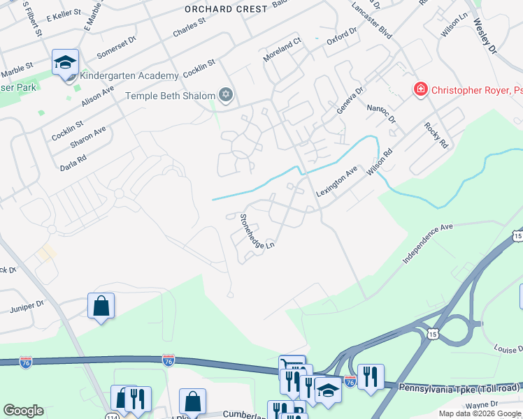 map of restaurants, bars, coffee shops, grocery stores, and more near 459 Stonehedge Lane in Mechanicsburg
