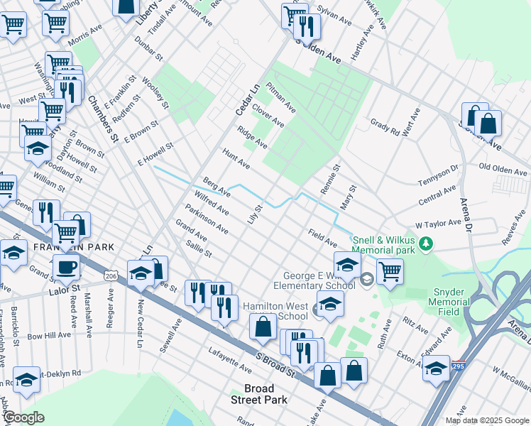 map of restaurants, bars, coffee shops, grocery stores, and more near 715 Lily Street in Hamilton Township