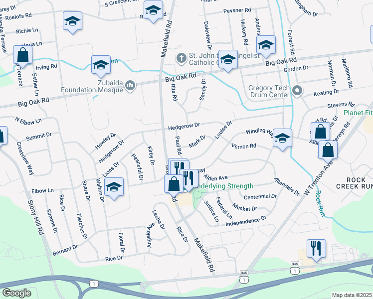 map of restaurants, bars, coffee shops, grocery stores, and more near 103 Mark Drive in Morrisville