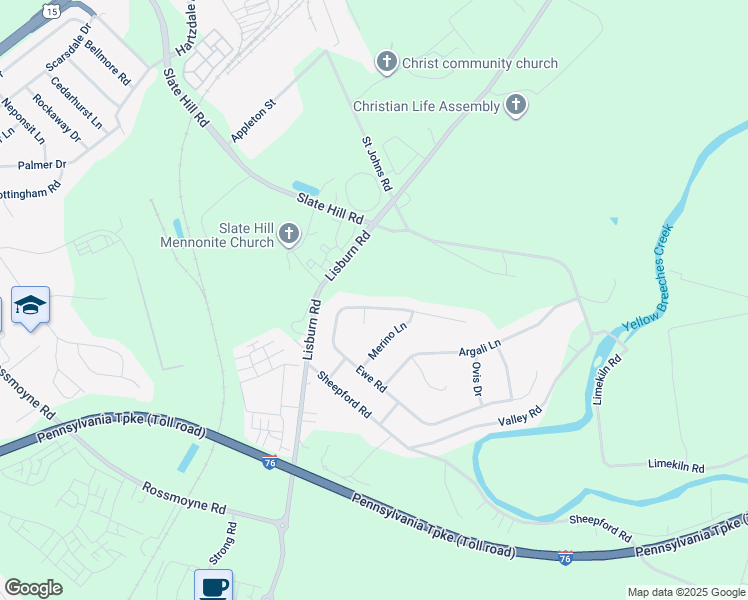 map of restaurants, bars, coffee shops, grocery stores, and more near 123 Ewe Road in Mechanicsburg