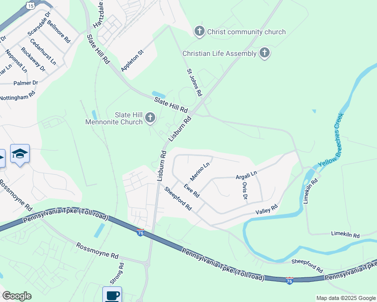 map of restaurants, bars, coffee shops, grocery stores, and more near 121 Ewe Road in Mechanicsburg
