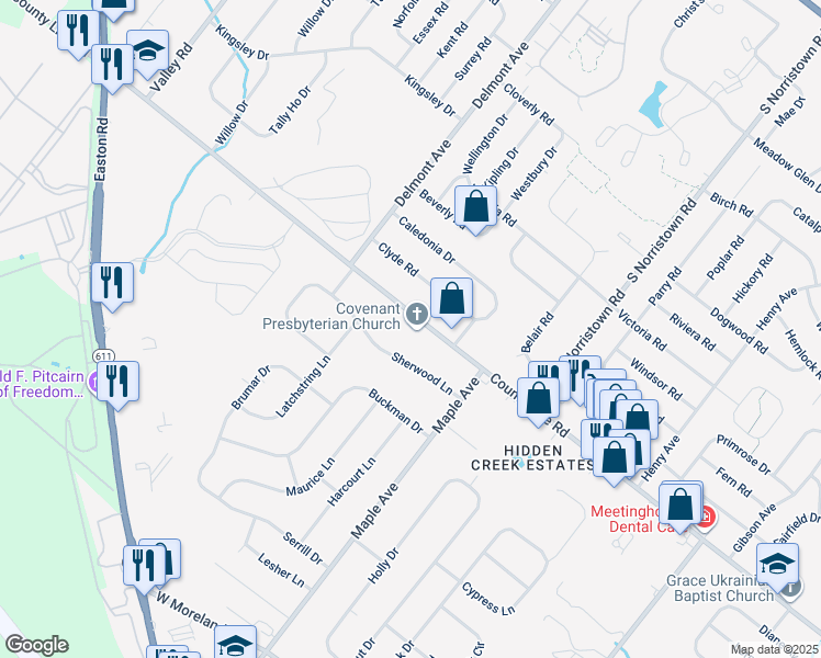 map of restaurants, bars, coffee shops, grocery stores, and more near 517 West County Line Road in Hatboro