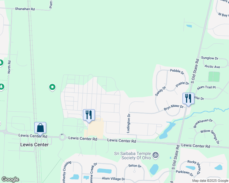 map of restaurants, bars, coffee shops, grocery stores, and more near McCumber Lane in Lewis Center