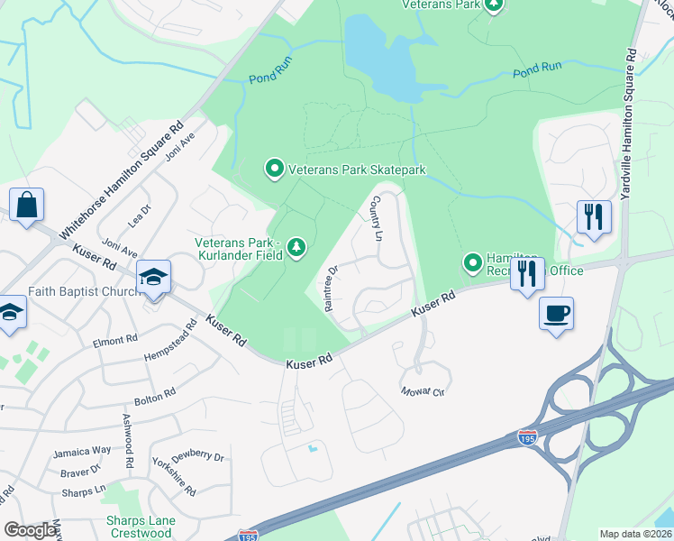 map of restaurants, bars, coffee shops, grocery stores, and more near 1 Laurel Court in Trenton