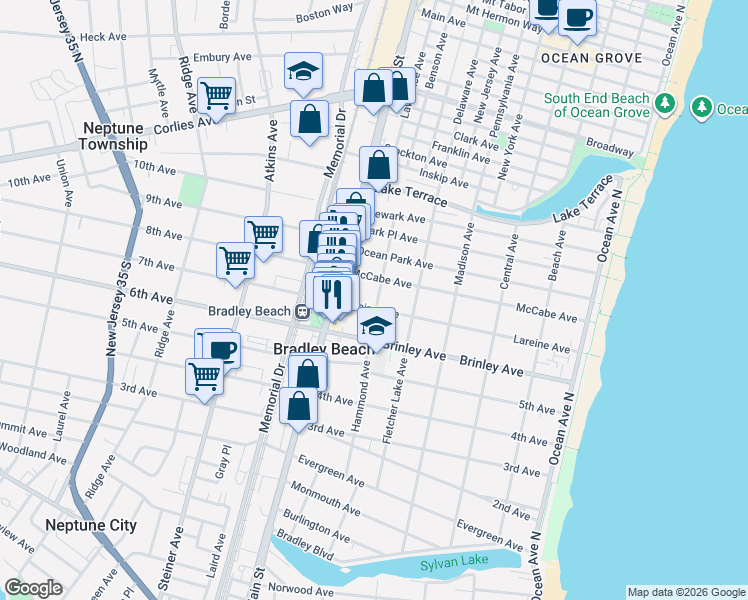 map of restaurants, bars, coffee shops, grocery stores, and more near 709 Hammond Avenue in Bradley Beach