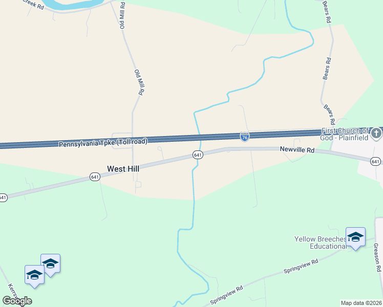 map of restaurants, bars, coffee shops, grocery stores, and more near 2141 Newville Road in Carlisle