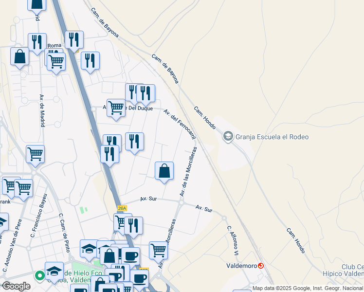 map of restaurants, bars, coffee shops, grocery stores, and more near 28 Avenida De las Arboledas in Valdemoro