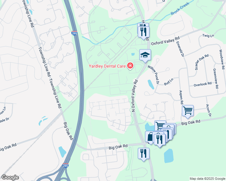 map of restaurants, bars, coffee shops, grocery stores, and more near 255 Oxford Valley Road in Yardley