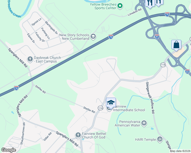map of restaurants, bars, coffee shops, grocery stores, and more near 8 Pine Tree Drive in New Cumberland