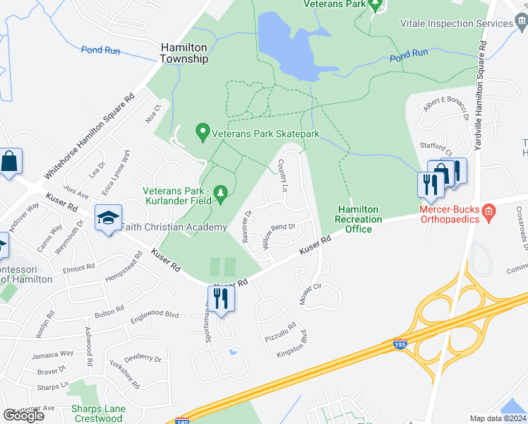 map of restaurants, bars, coffee shops, grocery stores, and more near 4 Fern Court in Hamilton Township