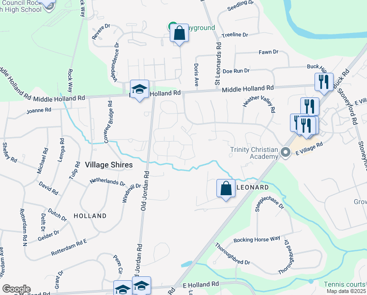 map of restaurants, bars, coffee shops, grocery stores, and more near 15013 Bennett Place in Village Shires