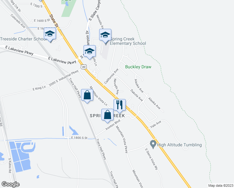 map of restaurants, bars, coffee shops, grocery stores, and more near 2192 South Nevada Avenue in Provo