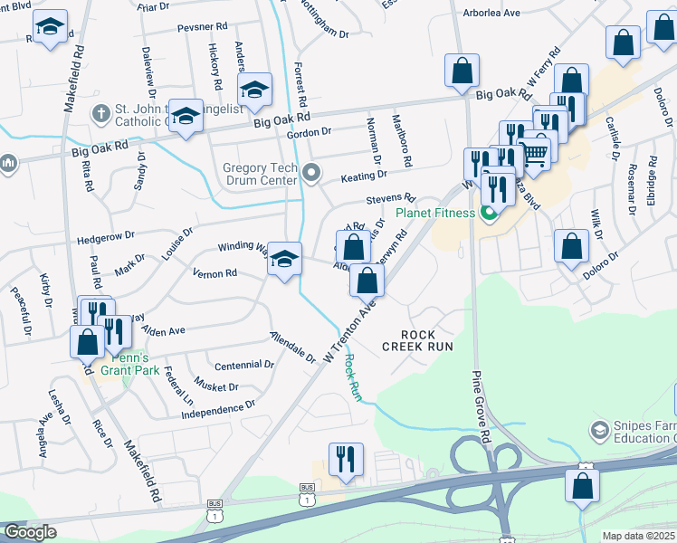 map of restaurants, bars, coffee shops, grocery stores, and more near 413 Alden Avenue in Morrisville
