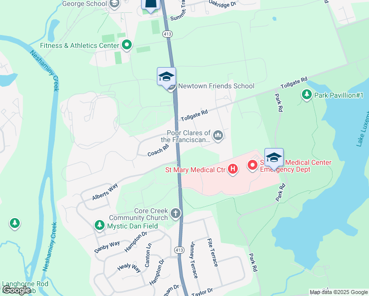 map of restaurants, bars, coffee shops, grocery stores, and more near 1305 Langhorne Newtown Road in Langhorne