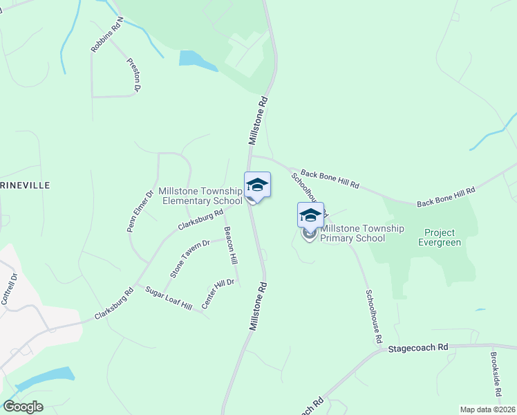 map of restaurants, bars, coffee shops, grocery stores, and more near 308 Millstone Road in Millstone